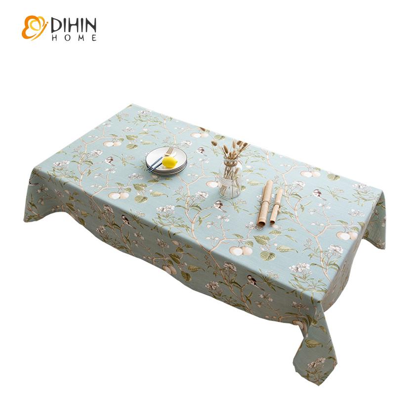 DIHIN HOME Pastoral Blue Fabric Bird and Flower Printed Tablecloth For Rectangle Tables,Custom Washed Linen Tablecloth,Handmade Rectangle Table Cover Roman Shades Curtains Window Blinds custom curtains blackout curtains curtains for living room sheer curtains curtain fabric linen curtains kitchen curtains velvet curtains pinch pleat curtains bay window curtains outdoor curtains pleated curtains floral curtains dining room curtains kitchen valances drapes for bedroom patio curtains nursery curtains grommet c