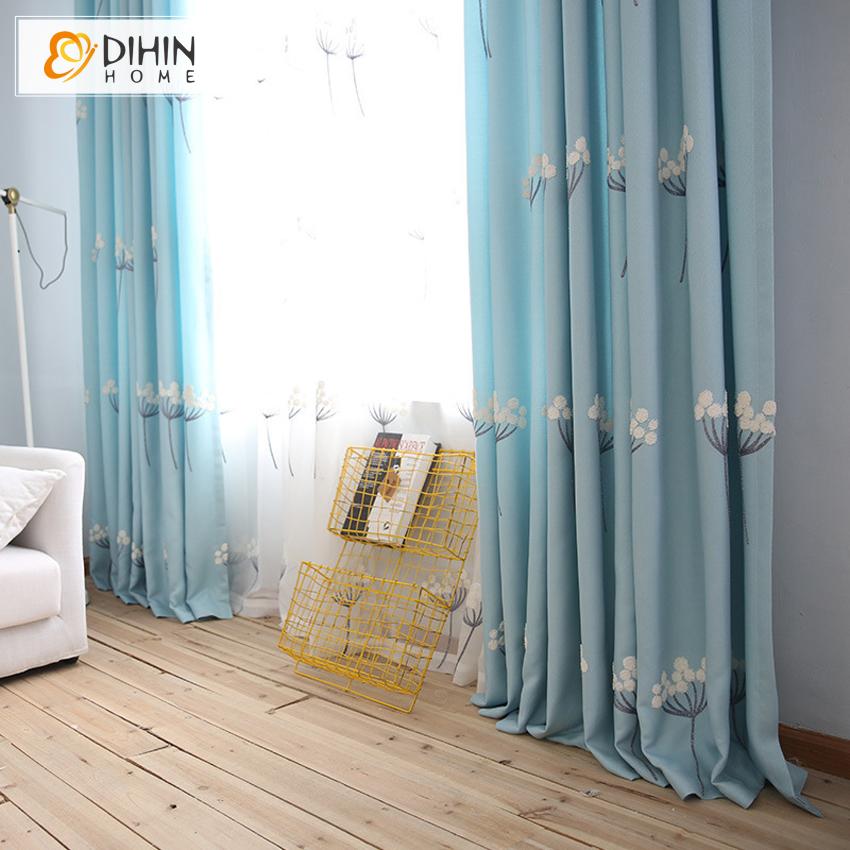 DIHIN HOME Pastoral Blue Fabric White Flowers Embroidered,Blackout Grommet Window Curtain for Living Room ,52x63-inch,1 Panel Roman Shades Curtains Window Blinds custom curtains blackout curtains curtains for living room sheer curtains curtain fabric linen curtains kitchen curtains velvet curtains pinch pleat curtains bay window curtains outdoor curtains pleated curtains floral curtains dining room curtains kitchen valances drapes for bedroom patio curtains nursery curtains grommet curtains