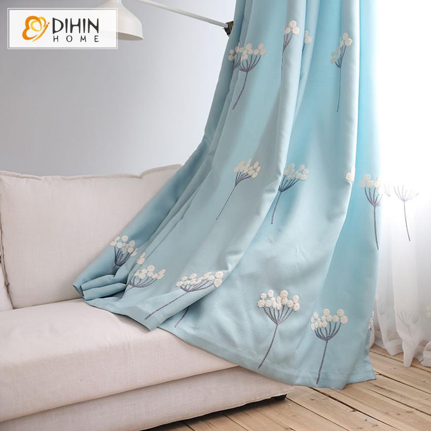 DIHIN HOME Pastoral Blue Fabric White Flowers Embroidered,Blackout Grommet Window Curtain for Living Room ,52x63-inch,1 Panel Roman Shades Curtains Window Blinds custom curtains blackout curtains curtains for living room sheer curtains curtain fabric linen curtains kitchen curtains velvet curtains pinch pleat curtains bay window curtains outdoor curtains pleated curtains floral curtains dining room curtains kitchen valances drapes for bedroom patio curtains nursery curtains grommet curtains