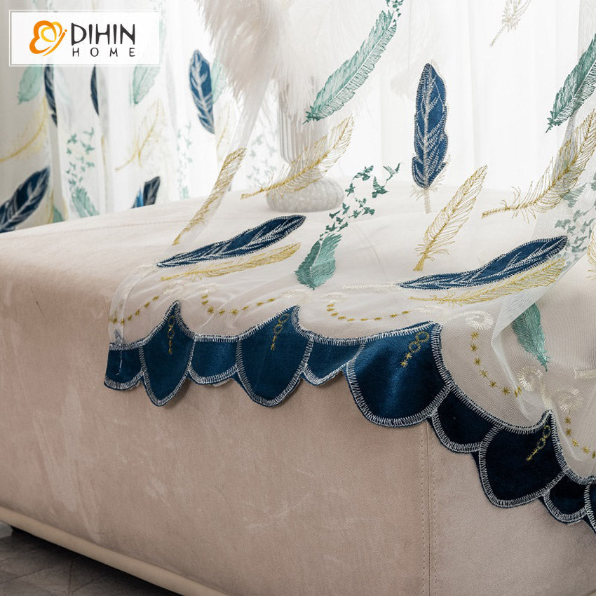 DIHIN HOME Pastoral Blue Feather Embroidered Sheer Curtain, Grommet Window Curtain for Living Room ,52x63-inch,1 Panel Roman Shades Curtains Window Blinds custom curtains blackout curtains curtains for living room sheer curtains curtain fabric linen curtains kitchen curtains velvet curtains pinch pleat curtains bay window curtains outdoor curtains pleated curtains floral curtains dining room curtains kitchen valances drapes for bedroom patio curtains nursery curtains grommet curtains