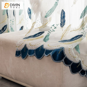 DIHIN HOME Pastoral Blue Feather Embroidered Sheer Curtain, Grommet Window Curtain for Living Room ,52x63-inch,1 Panel Roman Shades Curtains Window Blinds custom curtains blackout curtains curtains for living room sheer curtains curtain fabric linen curtains kitchen curtains velvet curtains pinch pleat curtains bay window curtains outdoor curtains pleated curtains floral curtains dining room curtains kitchen valances drapes for bedroom patio curtains nursery curtains grommet curtains