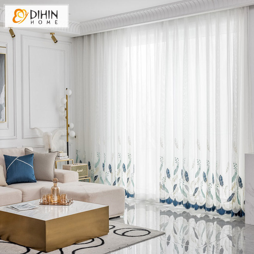 DIHIN HOME Pastoral Blue Feather Embroidered Sheer Curtain, Grommet Window Curtain for Living Room ,52x63-inch,1 Panel Roman Shades Curtains Window Blinds custom curtains blackout curtains curtains for living room sheer curtains curtain fabric linen curtains kitchen curtains velvet curtains pinch pleat curtains bay window curtains outdoor curtains pleated curtains floral curtains dining room curtains kitchen valances drapes for bedroom patio curtains nursery curtains grommet curtains