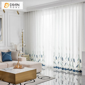 DIHIN HOME Pastoral Blue Feather Embroidered Sheer Curtain, Grommet Window Curtain for Living Room ,52x63-inch,1 Panel Roman Shades Curtains Window Blinds custom curtains blackout curtains curtains for living room sheer curtains curtain fabric linen curtains kitchen curtains velvet curtains pinch pleat curtains bay window curtains outdoor curtains pleated curtains floral curtains dining room curtains kitchen valances drapes for bedroom patio curtains nursery curtains grommet curtains