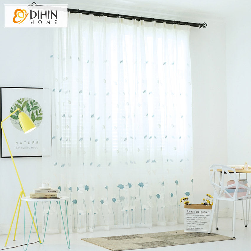 DIHIN HOME Pastoral Blue Flowers Embroidered,Grommet Window Sheer Curtain for Living Room ,52x63-inch,1 Panel Roman Shades Curtains Window Blinds custom curtains blackout curtains curtains for living room sheer curtains curtain fabric linen curtains kitchen curtains velvet curtains pinch pleat curtains bay window curtains outdoor curtains pleated curtains floral curtains dining room curtains kitchen valances drapes for bedroom patio curtains nursery curtains grommet curtains