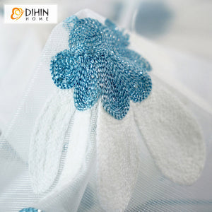 DIHIN HOME Pastoral Blue Flowers Embroidered,Grommet Window Sheer Curtain for Living Room ,52x63-inch,1 Panel Roman Shades Curtains Window Blinds custom curtains blackout curtains curtains for living room sheer curtains curtain fabric linen curtains kitchen curtains velvet curtains pinch pleat curtains bay window curtains outdoor curtains pleated curtains floral curtains dining room curtains kitchen valances drapes for bedroom patio curtains nursery curtains grommet curtains