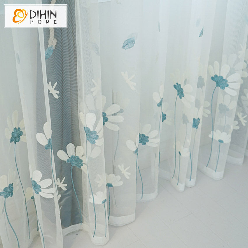 DIHIN HOME Pastoral Blue Flowers Embroidered,Grommet Window Sheer Curtain for Living Room ,52x63-inch,1 Panel Roman Shades Curtains Window Blinds custom curtains blackout curtains curtains for living room sheer curtains curtain fabric linen curtains kitchen curtains velvet curtains pinch pleat curtains bay window curtains outdoor curtains pleated curtains floral curtains dining room curtains kitchen valances drapes for bedroom patio curtains nursery curtains grommet curtains