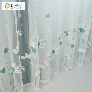 DIHIN HOME Pastoral Blue Flowers Embroidered,Grommet Window Sheer Curtain for Living Room ,52x63-inch,1 Panel Roman Shades Curtains Window Blinds custom curtains blackout curtains curtains for living room sheer curtains curtain fabric linen curtains kitchen curtains velvet curtains pinch pleat curtains bay window curtains outdoor curtains pleated curtains floral curtains dining room curtains kitchen valances drapes for bedroom patio curtains nursery curtains grommet curtains