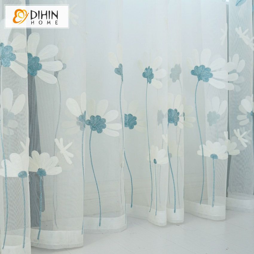DIHIN HOME Pastoral Blue Flowers Embroidered,Grommet Window Sheer Curtain for Living Room ,52x63-inch,1 Panel Roman Shades Curtains Window Blinds custom curtains blackout curtains curtains for living room sheer curtains curtain fabric linen curtains kitchen curtains velvet curtains pinch pleat curtains bay window curtains outdoor curtains pleated curtains floral curtains dining room curtains kitchen valances drapes for bedroom patio curtains nursery curtains grommet curtains