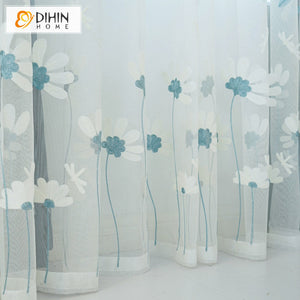 DIHIN HOME Pastoral Blue Flowers Embroidered,Grommet Window Sheer Curtain for Living Room ,52x63-inch,1 Panel Roman Shades Curtains Window Blinds custom curtains blackout curtains curtains for living room sheer curtains curtain fabric linen curtains kitchen curtains velvet curtains pinch pleat curtains bay window curtains outdoor curtains pleated curtains floral curtains dining room curtains kitchen valances drapes for bedroom patio curtains nursery curtains grommet curtains