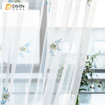 DIHIN HOME Pastoral Blue Flowers Embroidered,Sheer Curtain,Grommet Window Curtain for Living Room ,52x63-inch,1 Panel Curtains custom curtains blackout curtains curtains for living room curtain fabric linen curtains