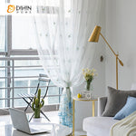 DIHIN HOME Pastoral Blue Flowers Embroidered,Sheer Curtain,Grommet Window Curtain for Living Room ,52x63-inch,1 Panel Curtains custom curtains blackout curtains curtains for living room curtain fabric linen curtains