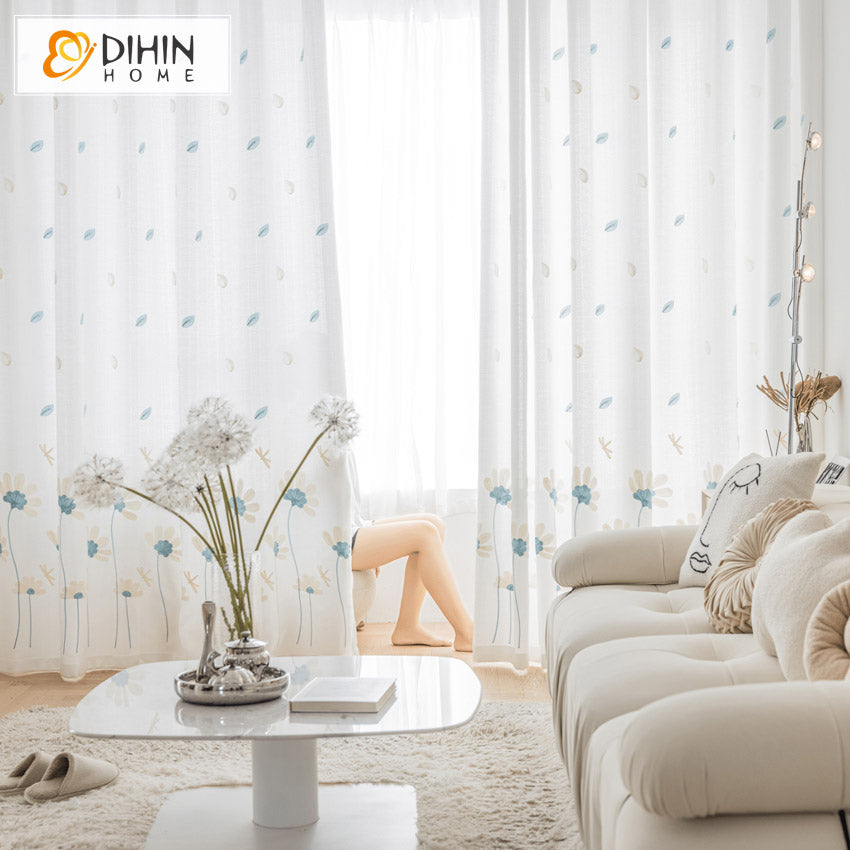 DIHIN HOME Pastoral Blue Flowers Embroidered Sheer Curtain, Grommet Window Curtain for Living Room ,52x63-inch,1 Panel Roman Shades Curtains Window Blinds custom curtains blackout curtains curtains for living room sheer curtains curtain fabric linen curtains kitchen curtains velvet curtains pinch pleat curtains bay window curtains outdoor curtains pleated curtains floral curtains dining room curtains kitchen valances drapes for bedroom patio curtains nursery curtains grommet curtains