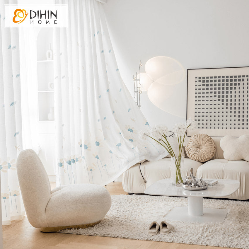 DIHIN HOME Pastoral Blue Flowers Embroidered Sheer Curtain, Grommet Window Curtain for Living Room ,52x63-inch,1 Panel Roman Shades Curtains Window Blinds custom curtains blackout curtains curtains for living room sheer curtains curtain fabric linen curtains kitchen curtains velvet curtains pinch pleat curtains bay window curtains outdoor curtains pleated curtains floral curtains dining room curtains kitchen valances drapes for bedroom patio curtains nursery curtains grommet curtains
