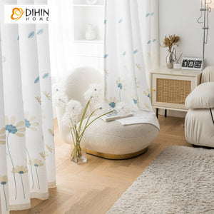 DIHIN HOME Pastoral Blue Flowers Embroidered Sheer Curtain, Grommet Window Curtain for Living Room ,52x63-inch,1 Panel Roman Shades Curtains Window Blinds custom curtains blackout curtains curtains for living room sheer curtains curtain fabric linen curtains kitchen curtains velvet curtains pinch pleat curtains bay window curtains outdoor curtains pleated curtains floral curtains dining room curtains kitchen valances drapes for bedroom patio curtains nursery curtains grommet curtains