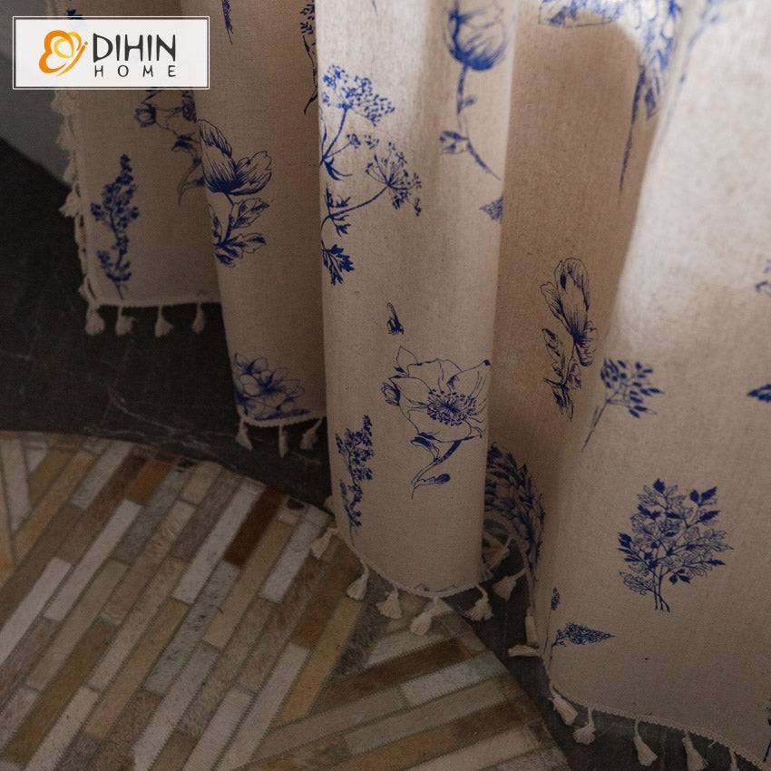 DIHIN HOME Pastoral Blue Flowers Printed,Blackout Grommet Window Curtain for Living Room ,52x63-inch,1 Panel Roman Shades Curtains Window Blinds custom curtains blackout curtains curtains for living room sheer curtains curtain fabric linen curtains kitchen curtains velvet curtains pinch pleat curtains bay window curtains outdoor curtains pleated curtains floral curtains dining room curtains kitchen valances drapes for bedroom patio curtains nursery curtains grommet curtains