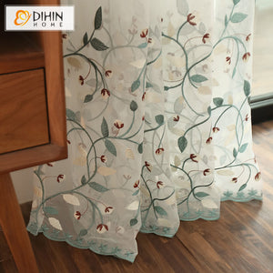 DIHIN HOME Pastoral Blue Leaves Embroidered Sheer Curtain,Grommet Window Curtain for Living Room ,52x63-inch,1 Panel Roman Shades Curtains Window Blinds custom curtains blackout curtains curtains for living room sheer curtains curtain fabric linen curtains kitchen curtains velvet curtains pinch pleat curtains bay window curtains outdoor curtains pleated curtains floral curtains dining room curtains kitchen valances drapes for bedroom patio curtains nursery curtains grommet curtains