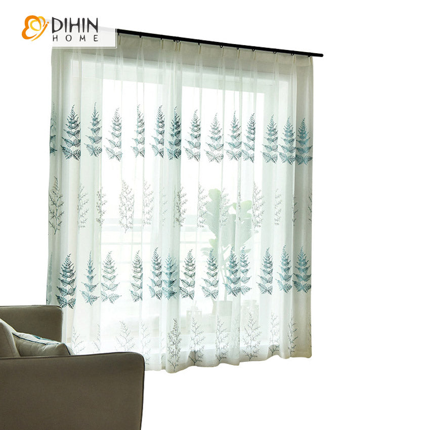 DIHIN HOME Pastoral Blue Leaves Embroidered Sheer Curtain, Grommet Window Curtain for Living Room ,52x63-inch,1 Panel Roman Shades Curtains Window Blinds custom curtains blackout curtains curtains for living room sheer curtains curtain fabric linen curtains kitchen curtains velvet curtains pinch pleat curtains bay window curtains outdoor curtains pleated curtains floral curtains dining room curtains kitchen valances drapes for bedroom patio curtains nursery curtains grommet curtains