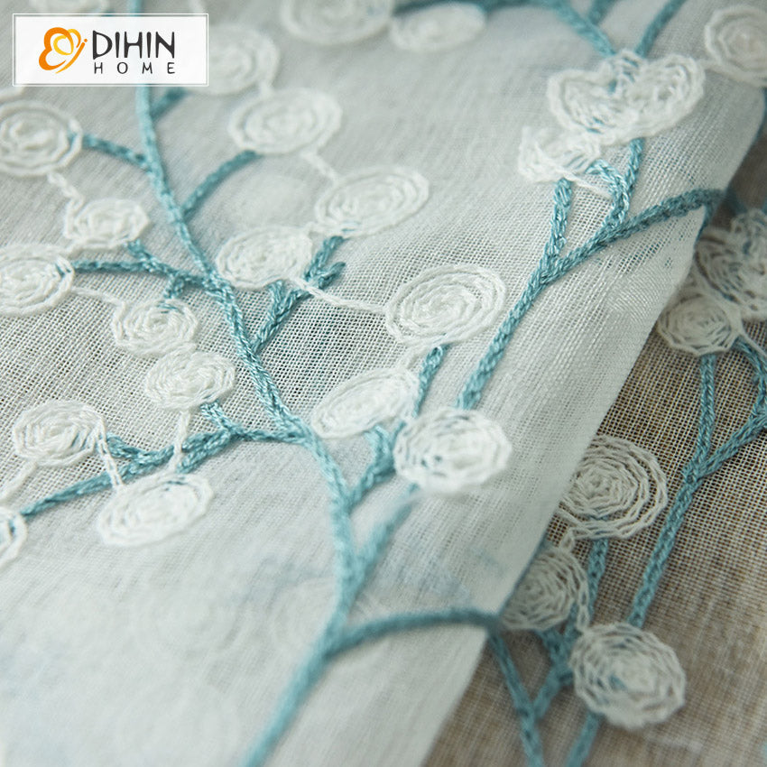 DIHIN HOME Pastoral Blue Leaves Embroidered Sheer Curtain, Grommet Window Curtain for Living Room ,52x63-inch,1 Panel Roman Shades Curtains Window Blinds custom curtains blackout curtains curtains for living room sheer curtains curtain fabric linen curtains kitchen curtains velvet curtains pinch pleat curtains bay window curtains outdoor curtains pleated curtains floral curtains dining room curtains kitchen valances drapes for bedroom patio curtains nursery curtains grommet curtains