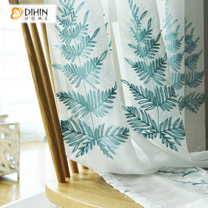 DIHIN HOME Pastoral Blue Leaves Embroidered Sheer Curtain, Grommet Window Curtain for Living Room ,52x63-inch,1 Panel Roman Shades Curtains Window Blinds custom curtains blackout curtains curtains for living room sheer curtains curtain fabric linen curtains kitchen curtains velvet curtains pinch pleat curtains bay window curtains outdoor curtains pleated curtains floral curtains dining room curtains kitchen valances drapes for bedroom patio curtains nursery curtains grommet curtains