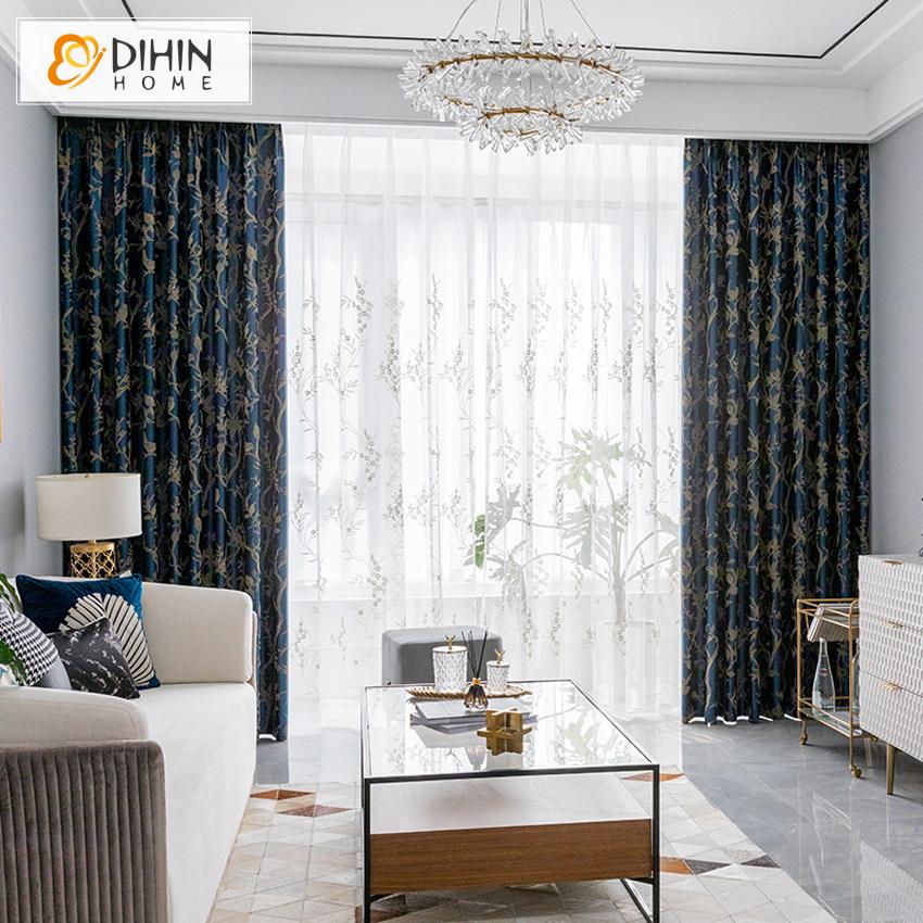 DIHIN HOME Pastoral Blue Leaves High Precision Jacquard,Blackout Grommet Window Curtain for Living Room ,52x63-inch,1 Panel Roman Shades Curtains Window Blinds custom curtains blackout curtains curtains for living room sheer curtains curtain fabric linen curtains kitchen curtains velvet curtains pinch pleat curtains bay window curtains outdoor curtains pleated curtains floral curtains dining room curtains kitchen valances drapes for bedroom patio curtains nursery curtains grommet curtains