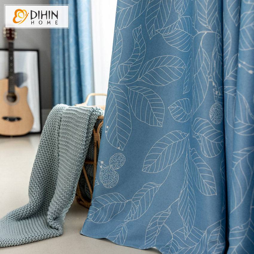 DIHIN HOME Pastoral Blue Leaves Printed,Blackout Grommet Window Curtain for Living Room,1 Panel Roman Shades Curtains Window Blinds custom curtains blackout curtains curtains for living room sheer curtains curtain fabric linen curtains kitchen curtains velvet curtains pinch pleat curtains bay window curtains outdoor curtains pleated curtains floral curtains dining room curtains kitchen valances drapes for bedroom patio curtains nursery curtains grommet curtains