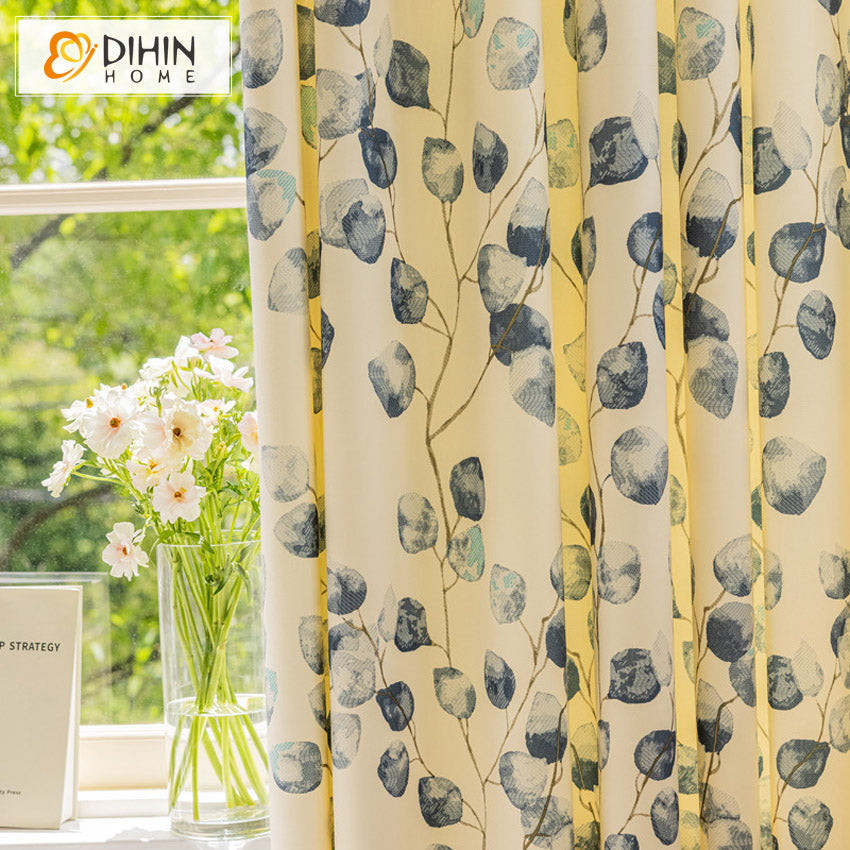 DIHIN HOME Pastoral Blue Leaves Printed Curtain,Blackout Grommet Window Curtain for Living Room,1 Panel Roman Shades Curtains Window Blinds custom curtains blackout curtains curtains for living room sheer curtains curtain fabric linen curtains kitchen curtains velvet curtains pinch pleat curtains bay window curtains outdoor curtains pleated curtains floral curtains dining room curtains kitchen valances drapes for bedroom patio curtains nursery curtains grommet curtains