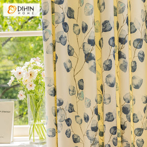 DIHIN HOME Pastoral Blue Leaves Printed Curtain,Blackout Grommet Window Curtain for Living Room,1 Panel Roman Shades Curtains Window Blinds custom curtains blackout curtains curtains for living room sheer curtains curtain fabric linen curtains kitchen curtains velvet curtains pinch pleat curtains bay window curtains outdoor curtains pleated curtains floral curtains dining room curtains kitchen valances drapes for bedroom patio curtains nursery curtains grommet curtains