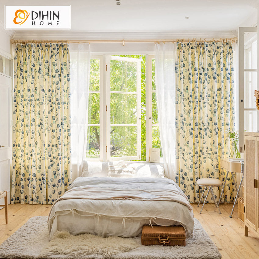 DIHIN HOME Pastoral Blue Leaves Printed Curtain,Blackout Grommet Window Curtain for Living Room,1 Panel Roman Shades Curtains Window Blinds custom curtains blackout curtains curtains for living room sheer curtains curtain fabric linen curtains kitchen curtains velvet curtains pinch pleat curtains bay window curtains outdoor curtains pleated curtains floral curtains dining room curtains kitchen valances drapes for bedroom patio curtains nursery curtains grommet curtains