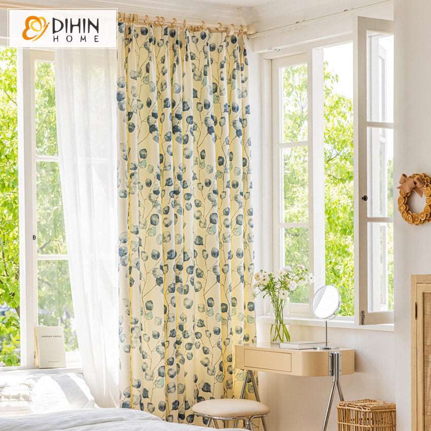 DIHIN HOME Pastoral Blue Leaves Printed Curtain,Blackout Grommet Window Curtain for Living Room,1 Panel Roman Shades Curtains Window Blinds custom curtains blackout curtains curtains for living room sheer curtains curtain fabric linen curtains kitchen curtains velvet curtains pinch pleat curtains bay window curtains outdoor curtains pleated curtains floral curtains dining room curtains kitchen valances drapes for bedroom patio curtains nursery curtains grommet curtains