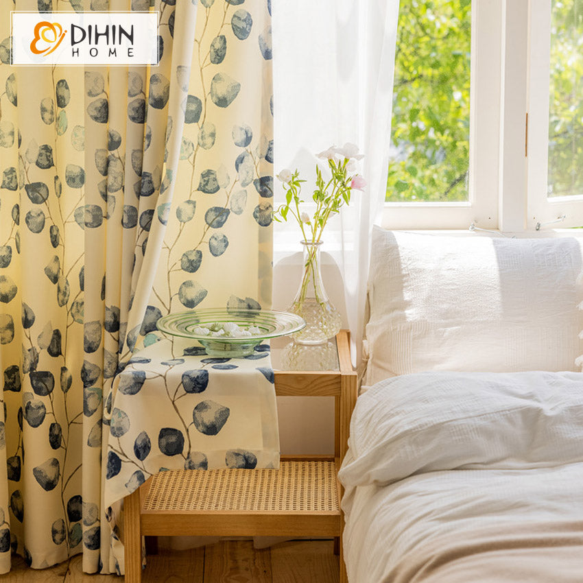 DIHIN HOME Pastoral Blue Leaves Printed Curtain,Blackout Grommet Window Curtain for Living Room,1 Panel Roman Shades Curtains Window Blinds custom curtains blackout curtains curtains for living room sheer curtains curtain fabric linen curtains kitchen curtains velvet curtains pinch pleat curtains bay window curtains outdoor curtains pleated curtains floral curtains dining room curtains kitchen valances drapes for bedroom patio curtains nursery curtains grommet curtains