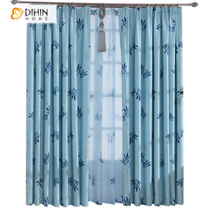 DIHIN HOME Pastoral Blue Leaves Printed Curtain,Blackout Grommet Window Curtain for Living Room,1 Panel Roman Shades Window Curtains Curtains Window Blinds Curtains Drapes linen drapery curtains and drapes windows drapes custom curtains blackout curtains curtains for living room window shades sheer curtains curtain fabric window treatments custom drapery