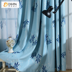 DIHIN HOME Pastoral Blue Leaves Printed Curtain,Blackout Grommet Window Curtain for Living Room,1 Panel Roman Shades Window Curtains Curtains Window Blinds Curtains Drapes linen drapery curtains and drapes windows drapes custom curtains blackout curtains curtains for living room window shades sheer curtains curtain fabric window treatments custom drapery