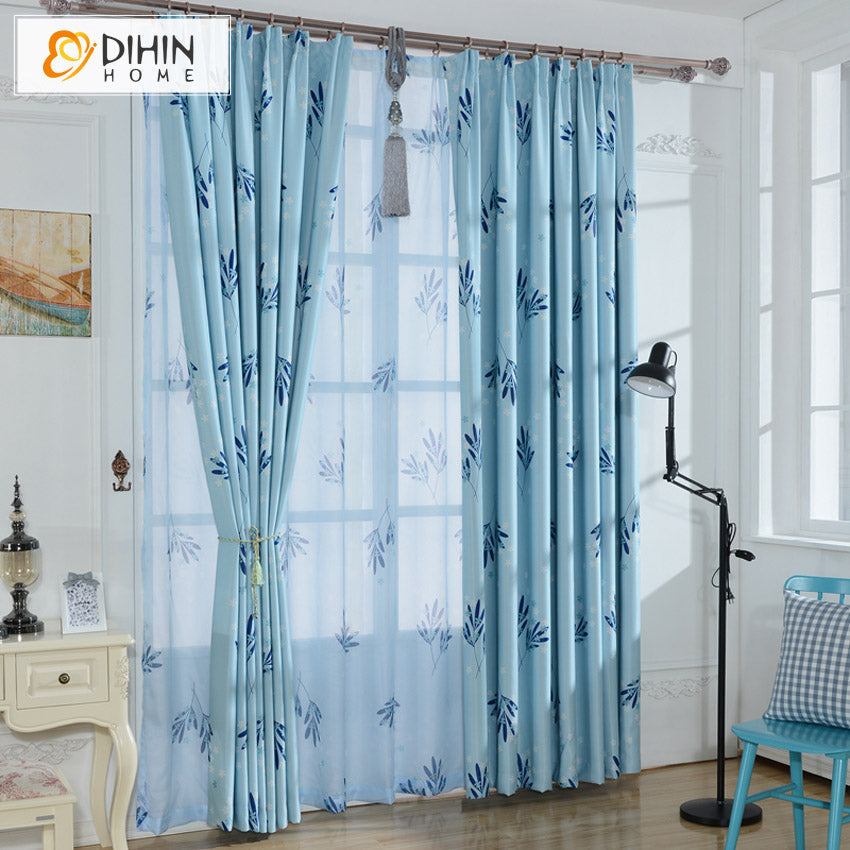 DIHIN HOME Pastoral Blue Leaves Printed Curtain,Blackout Grommet Window Curtain for Living Room,1 Panel Roman Shades Window Curtains Curtains Window Blinds Curtains Drapes linen drapery curtains and drapes windows drapes custom curtains blackout curtains curtains for living room window shades sheer curtains curtain fabric window treatments custom drapery