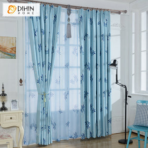 DIHIN HOME Pastoral Blue Leaves Printed Curtain,Blackout Grommet Window Curtain for Living Room,1 Panel Roman Shades Window Curtains Curtains Window Blinds Curtains Drapes linen drapery curtains and drapes windows drapes custom curtains blackout curtains curtains for living room window shades sheer curtains curtain fabric window treatments custom drapery