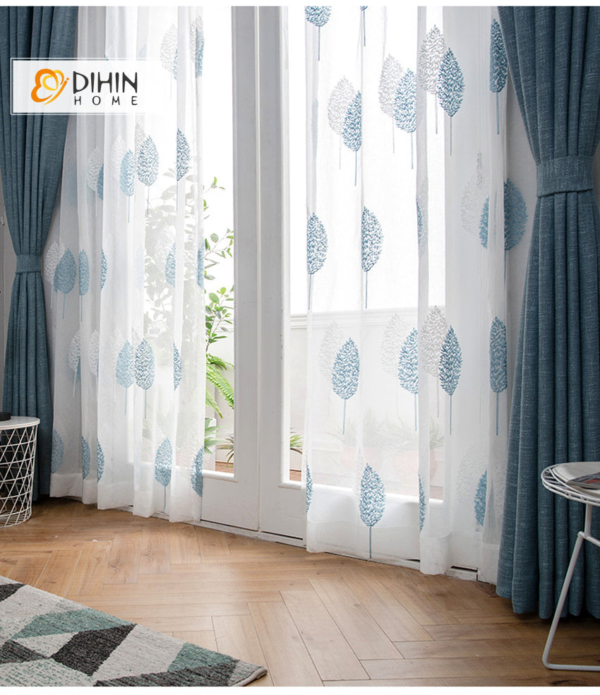 DIHIN HOME Pastoral Blue Leaves White Sheer Curtain,Grommet Window Curtain for Living Room ,52x63-inch,1 Panel Roman Shades Curtains Window Blinds custom curtains blackout curtains curtains for living room sheer curtains curtain fabric linen curtains kitchen curtains velvet curtains pinch pleat curtains bay window curtains outdoor curtains pleated curtains floral curtains dining room curtains kitchen valances drapes for bedroom patio curtains nursery curtains grommet curtains