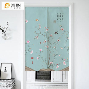 DIHIN HOME Pastoral Blue Peach Blossom Printed Japanese Noren Doorway Curtain Tapestry,Cotton Linen,Door Way Curtain Door Hanging Tapestry,33.5''Wx59''L,1 Panel Roman Shades Window Curtains Curtains Window Blinds Curtains Drapes linen drapery curtains and drapes windows drapes custom curtains blackout curtains curtains for living room window shades sheer curtains curtain fabric window treatments custom drapery