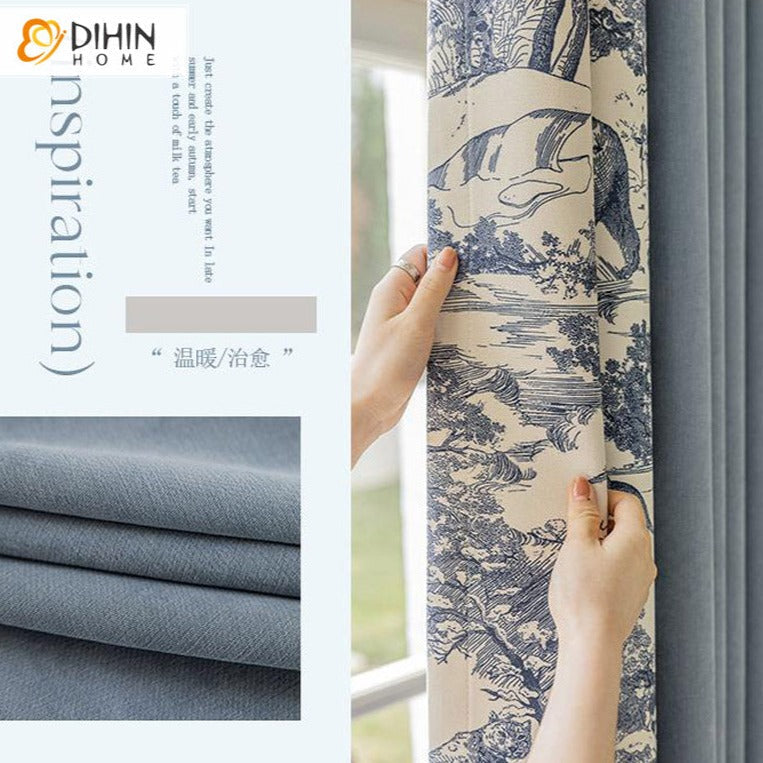 DIHIN HOME Pastoral Blue Printed,Blackout Grommet Window Curtain for Living Room ,52x63-inch,1 Panel Roman Shades Curtains Window Blinds custom curtains blackout curtains curtains for living room sheer curtains curtain fabric linen curtains kitchen curtains velvet curtains pinch pleat curtains bay window curtains outdoor curtains pleated curtains floral curtains dining room curtains kitchen valances drapes for bedroom patio curtains nursery curtains grommet curtains