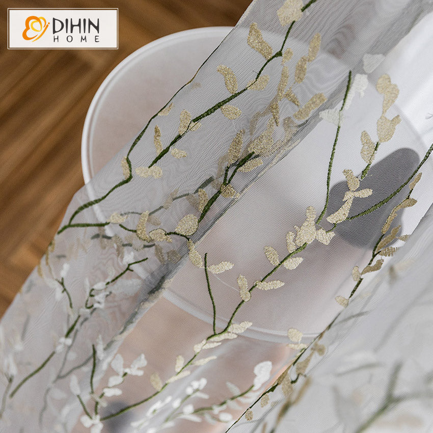 DIHIN HOME Pastoral Branches and Leaves Embroidered Sheer Curtains,Grommet Window Curtain for Living Room ,52x63-inch,1 Panel Roman Shades Curtains Window Blinds custom curtains blackout curtains curtains for living room sheer curtains curtain fabric linen curtains kitchen curtains velvet curtains pinch pleat curtains bay window curtains outdoor curtains pleated curtains floral curtains dining room curtains kitchen valances drapes for bedroom patio curtains nursery curtains grommet curtains