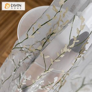 DIHIN HOME Pastoral Branches and Leaves Embroidered Sheer Curtains,Grommet Window Curtain for Living Room ,52x63-inch,1 Panel Roman Shades Curtains Window Blinds custom curtains blackout curtains curtains for living room sheer curtains curtain fabric linen curtains kitchen curtains velvet curtains pinch pleat curtains bay window curtains outdoor curtains pleated curtains floral curtains dining room curtains kitchen valances drapes for bedroom patio curtains nursery curtains grommet curtains