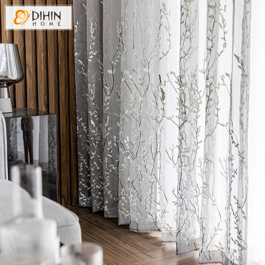 DIHIN HOME Pastoral Branches and Leaves Embroidered Sheer Curtains,Grommet Window Curtain for Living Room ,52x63-inch,1 Panel Roman Shades Curtains Window Blinds custom curtains blackout curtains curtains for living room sheer curtains curtain fabric linen curtains kitchen curtains velvet curtains pinch pleat curtains bay window curtains outdoor curtains pleated curtains floral curtains dining room curtains kitchen valances drapes for bedroom patio curtains nursery curtains grommet curtains