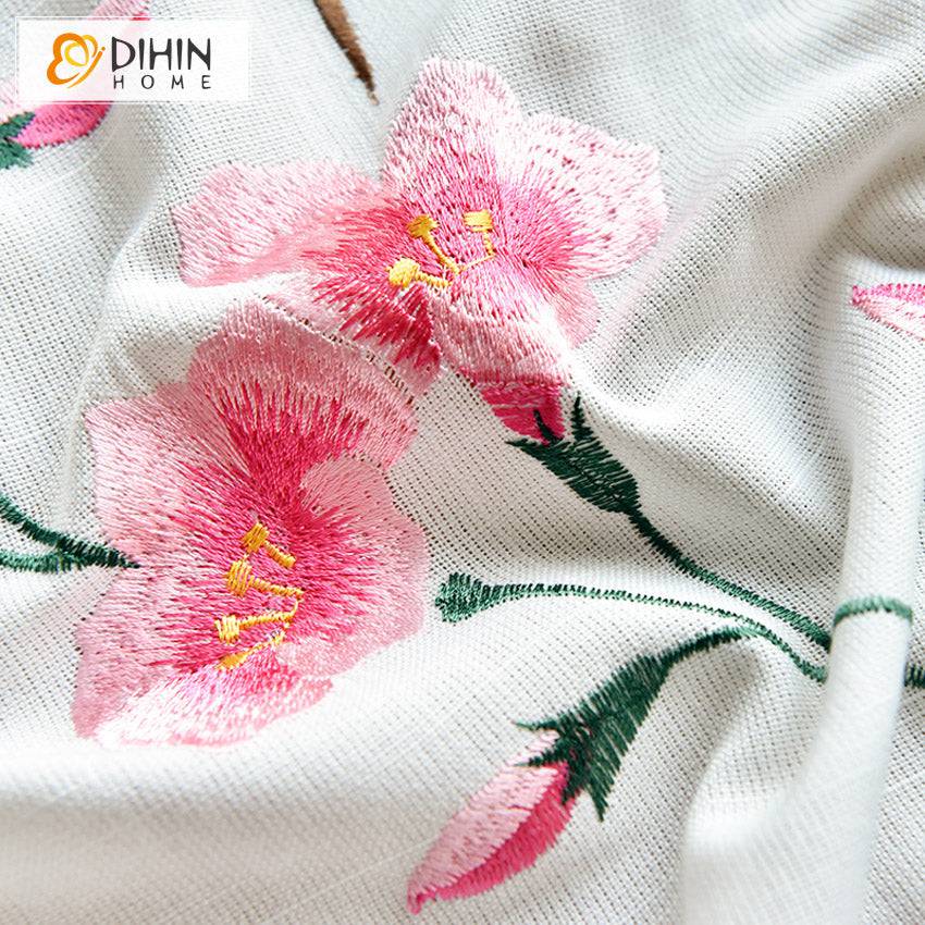 DIHIN HOME Pastoral Brid and Flower Embroidered Sheer Curtain, Grommet Window Curtain for Living Room ,52x63-inch,1 Panel Roman Shades Curtains Window Blinds custom curtains blackout curtains curtains for living room sheer curtains curtain fabric linen curtains kitchen curtains velvet curtains pinch pleat curtains bay window curtains outdoor curtains pleated curtains floral curtains dining room curtains kitchen valances drapes for bedroom patio curtains nursery curtains grommet curtains