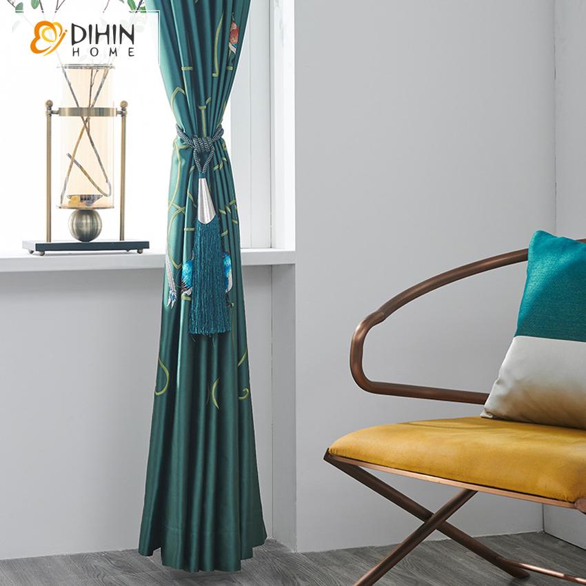 DIHIN HOME Pastoral Chinese Style Magpie Pattern High Precision Imitation Silk Embroidered Curtains,Blackout Grommet Window Curtain for Living Room ,52x63-inch,1 Panel Roman Shades Curtains Window Blinds custom curtains blackout curtains curtains for living room sheer curtains curtain fabric linen curtains kitchen curtains velvet curtains pinch pleat curtains bay window curtains outdoor curtains pleated curtains floral curtains dining room curtains kitchen valances drapes for bedroom patio curtains nursery 