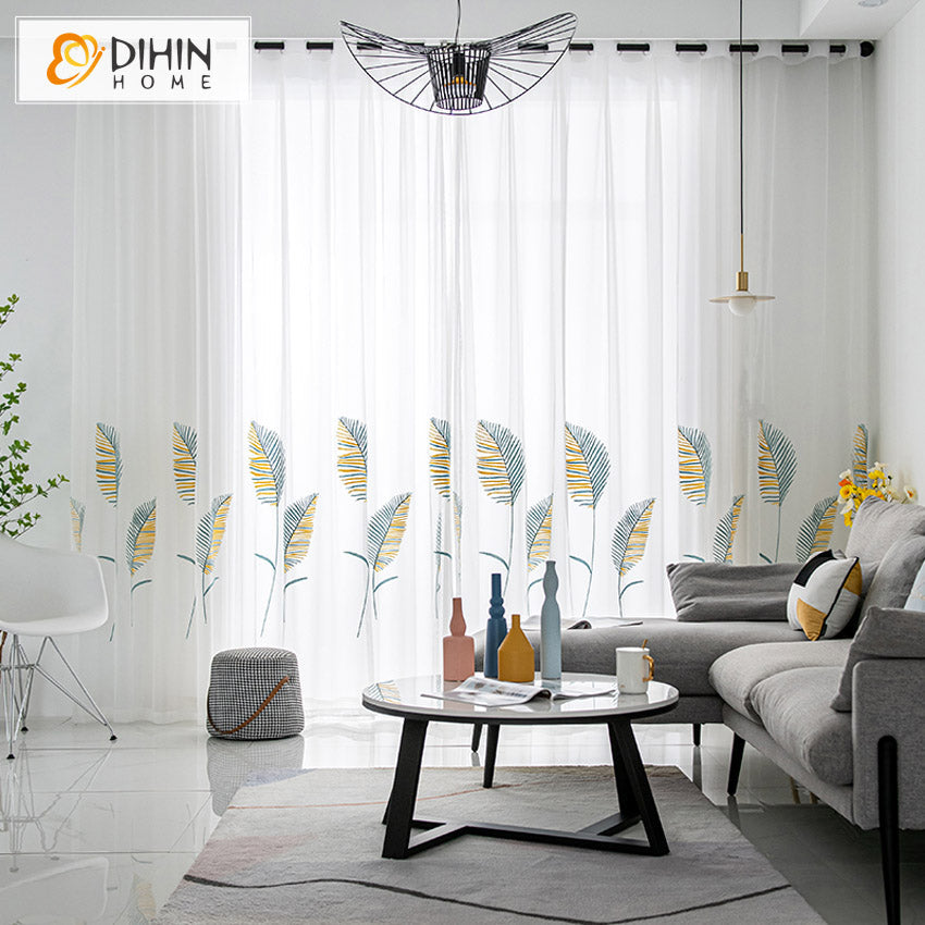DIHIN HOME Pastoral Colorful Big Leaves Embroidered,Grommet Window Sheer Curtain for Living Room ,52x63-inch,1 Panel Roman Shades Curtains Window Blinds custom curtains blackout curtains curtains for living room sheer curtains curtain fabric linen curtains kitchen curtains velvet curtains pinch pleat curtains bay window curtains outdoor curtains pleated curtains floral curtains dining room curtains kitchen valances drapes for bedroom patio curtains nursery curtains grommet curtains