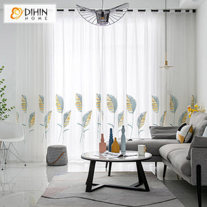 DIHIN HOME Pastoral Colorful Big Leaves Embroidered,Grommet Window Sheer Curtain for Living Room ,52x63-inch,1 Panel Roman Shades Curtains Window Blinds custom curtains blackout curtains curtains for living room sheer curtains curtain fabric linen curtains kitchen curtains velvet curtains pinch pleat curtains bay window curtains outdoor curtains pleated curtains floral curtains dining room curtains kitchen valances drapes for bedroom patio curtains nursery curtains grommet curtains