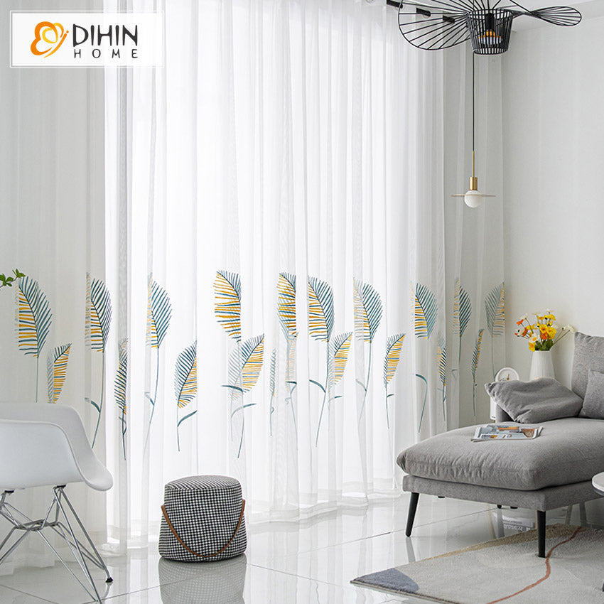 DIHIN HOME Pastoral Colorful Big Leaves Embroidered,Grommet Window Sheer Curtain for Living Room ,52x63-inch,1 Panel Roman Shades Curtains Window Blinds custom curtains blackout curtains curtains for living room sheer curtains curtain fabric linen curtains kitchen curtains velvet curtains pinch pleat curtains bay window curtains outdoor curtains pleated curtains floral curtains dining room curtains kitchen valances drapes for bedroom patio curtains nursery curtains grommet curtains