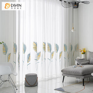 DIHIN HOME Pastoral Colorful Big Leaves Embroidered,Grommet Window Sheer Curtain for Living Room ,52x63-inch,1 Panel Roman Shades Curtains Window Blinds custom curtains blackout curtains curtains for living room sheer curtains curtain fabric linen curtains kitchen curtains velvet curtains pinch pleat curtains bay window curtains outdoor curtains pleated curtains floral curtains dining room curtains kitchen valances drapes for bedroom patio curtains nursery curtains grommet curtains