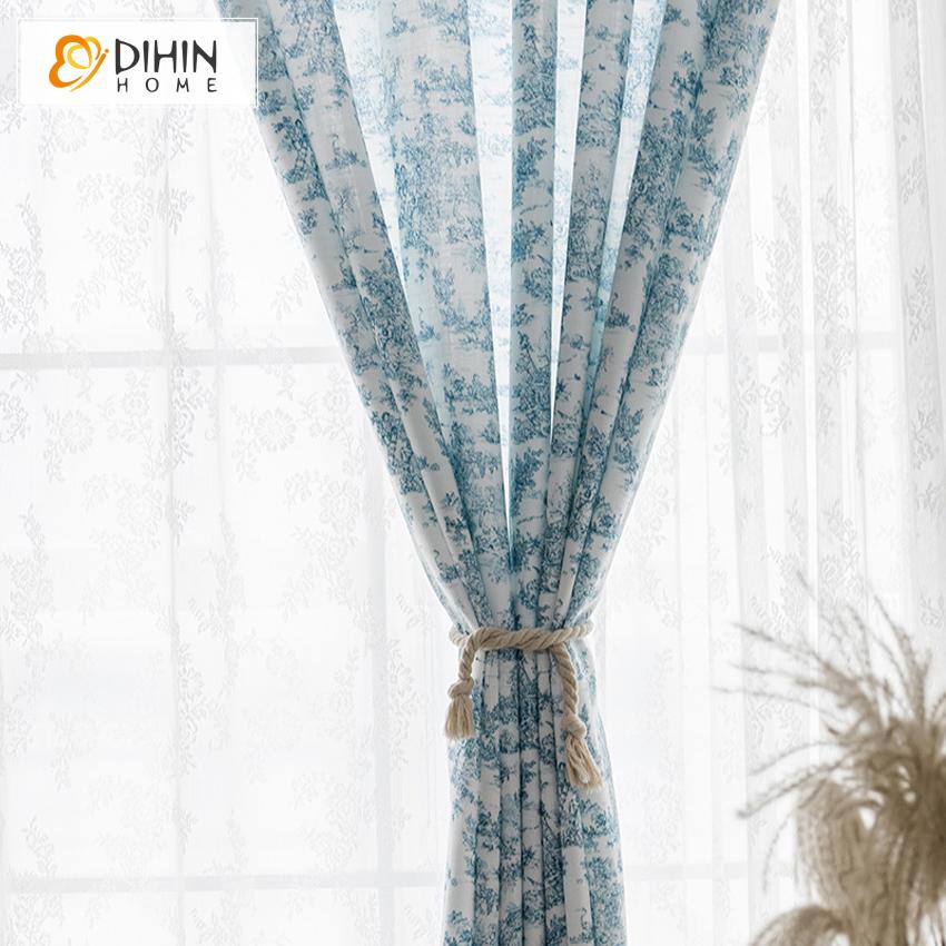 DIHIN HOME Pastoral Cotton Linen Blue and White Porcelain Color Printed,Blackout Grommet Window Curtain for Living Room ,52x63-inch,1 Panel Roman Shades Curtains Window Blinds custom curtains blackout curtains curtains for living room sheer curtains curtain fabric linen curtains kitchen curtains velvet curtains pinch pleat curtains bay window curtains outdoor curtains pleated curtains floral curtains dining room curtains kitchen valances drapes for bedroom patio curtains nursery curtains grommet curtains