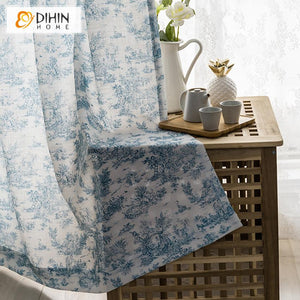 DIHIN HOME Pastoral Cotton Linen Blue and White Porcelain Color Printed,Blackout Grommet Window Curtain for Living Room ,52x63-inch,1 Panel Roman Shades Curtains Window Blinds custom curtains blackout curtains curtains for living room sheer curtains curtain fabric linen curtains kitchen curtains velvet curtains pinch pleat curtains bay window curtains outdoor curtains pleated curtains floral curtains dining room curtains kitchen valances drapes for bedroom patio curtains nursery curtains grommet curtains