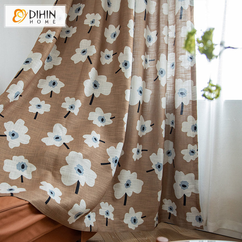 DIHIN HOME Pastoral Cotton Linen Fabric White Flowers Printed,Blackout Grommet Window Curtain for Living Room,1 Panel Roman Shades Curtains Window Blinds custom curtains blackout curtains curtains for living room sheer curtains curtain fabric linen curtains kitchen curtains velvet curtains pinch pleat curtains bay window curtains outdoor curtains pleated curtains floral curtains dining room curtains kitchen valances drapes for bedroom patio curtains nursery curtains grommet curtains