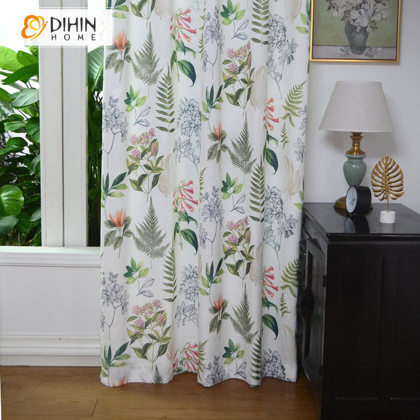 DIHIN HOME Pastoral Cotton Linen Fallen Leaves Printed Blackout Grommet Window Curtain for Living Room ,52x63-inch,1 Panel Roman Shades Curtains Window Blinds custom curtains blackout curtains curtains for living room sheer curtains curtain fabric linen curtains kitchen curtains velvet curtains pinch pleat curtains bay window curtains outdoor curtains pleated curtains floral curtains dining room curtains kitchen valances drapes for bedroom patio curtains nursery curtains grommet curtains
